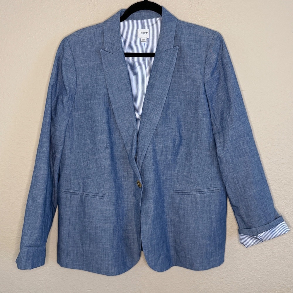 J.Crew Old Money Preppy Nautical Chambray Cotton Blazer Womens 18 Light Academia